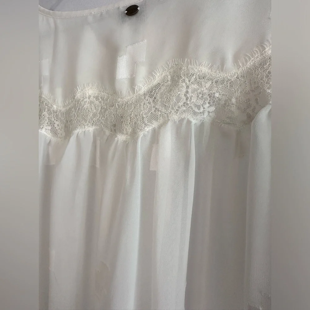 GUESS Sheer Long Sleeve Blouse With Lace Detail - Picture 4 of 8